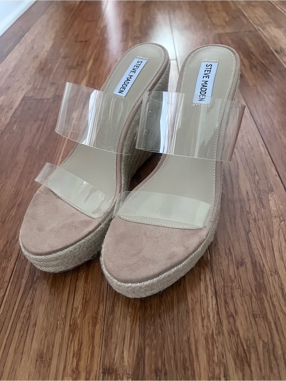 Steve Madden Clear Strap Espadrille Wedge Sandals Nude Blush Size 10